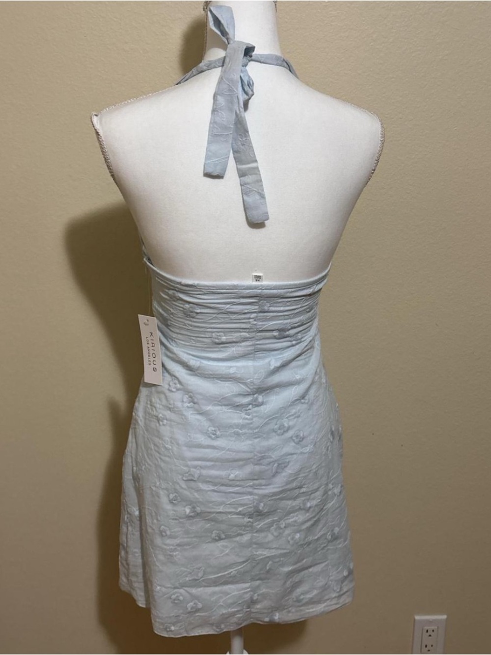 Light Blue Embroidered Halter Mini Dress - Picture 3 of 3
